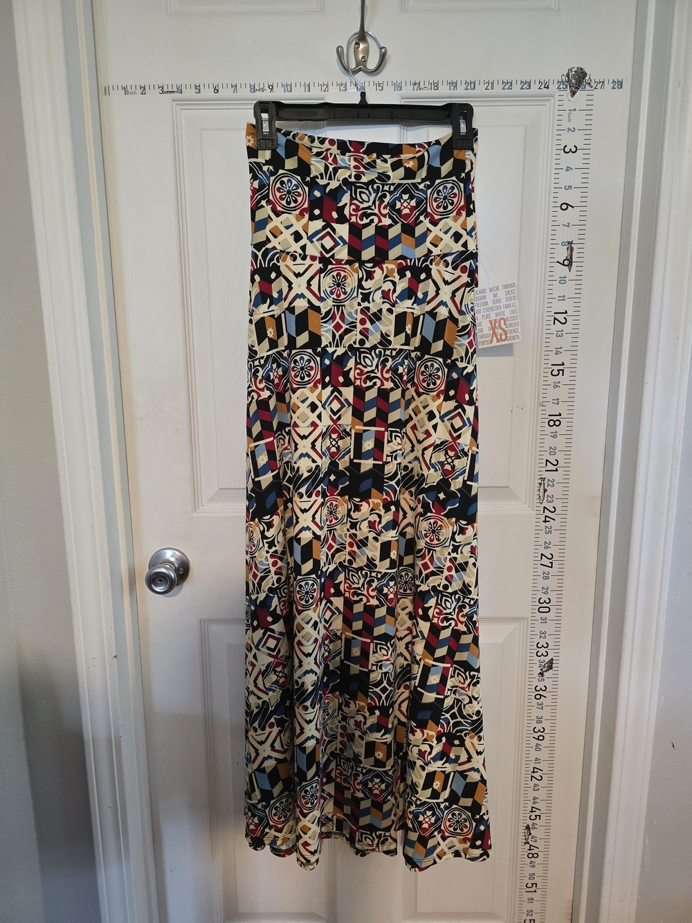 LuLaRoe Geometric & Floral Maxi Skirt in Cream, Navy & Red